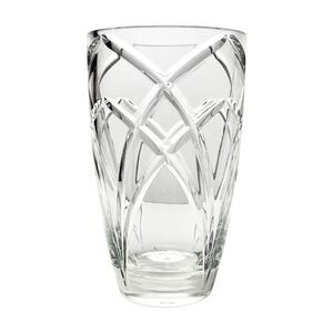 1990s Vintage Contemporary Crystal Table Vase 7 7/8” Criss-Cross & Arch Cuts